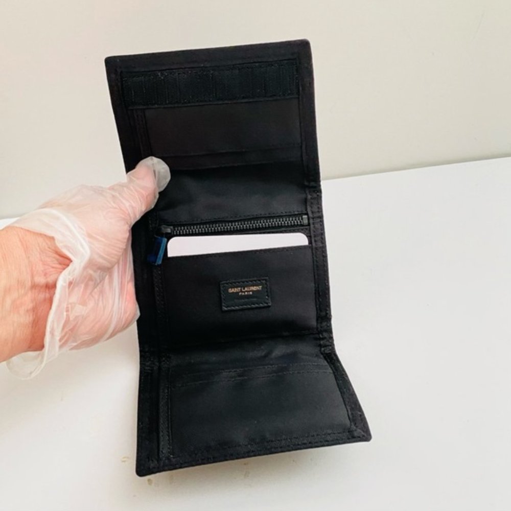 NWT: SAINT LAURENT | Black Nylon Nuxx Logo Trifold Wallet - Picture 6 of 10